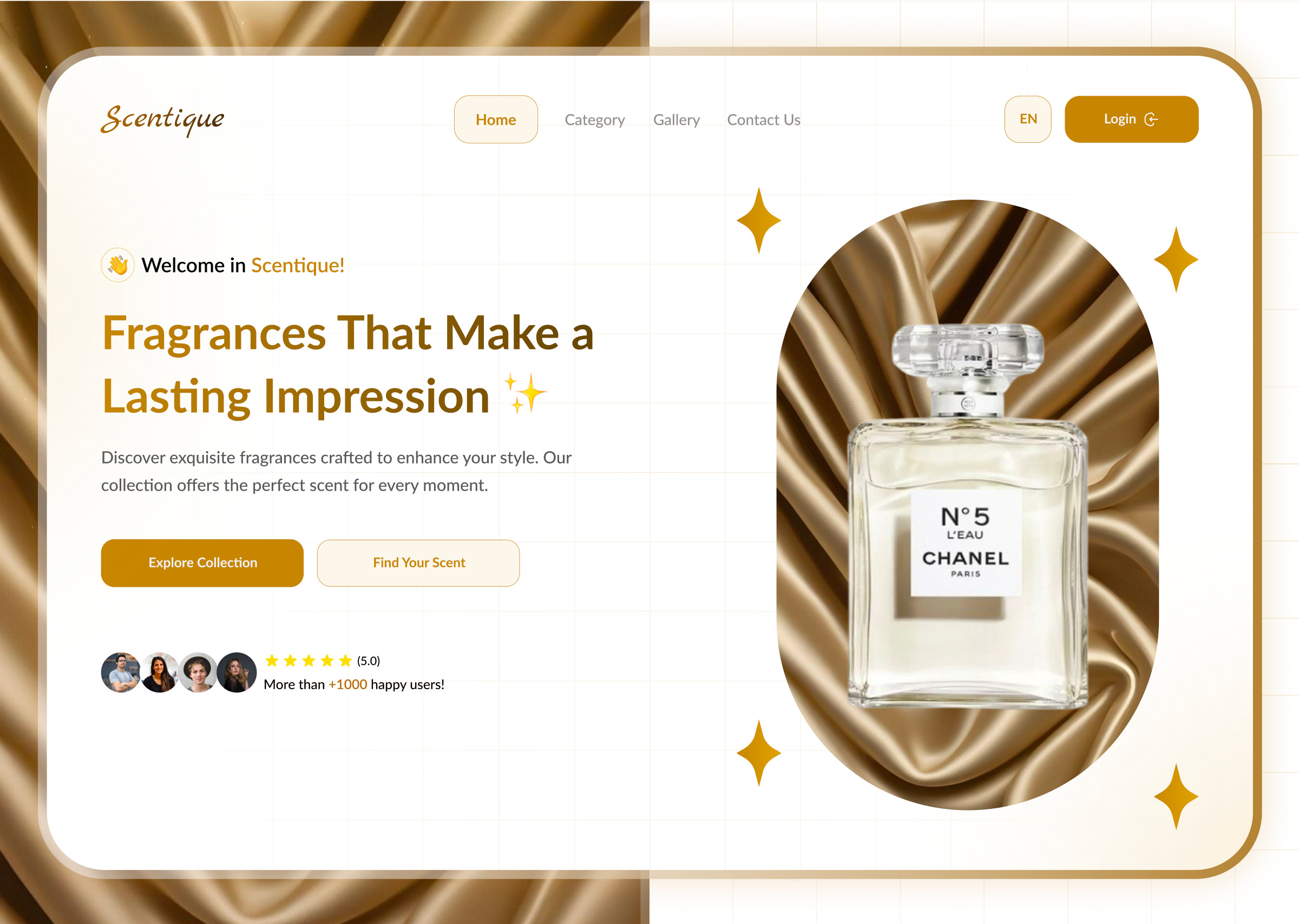 Sentique – Perfume Landing Page ✨ creative figma hero section landing page perfumes scent shot ui user experience ux web design