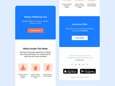 Responsive Email Newsletter – “Zenly Weekly Wellbeing Tips” dribbble portfolio shot