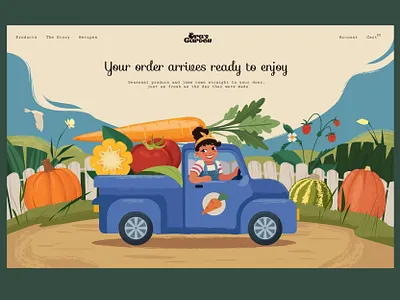 Website Illustrations for Local Farm Brand | Organic Branding branding carrot cartoon character corn farm field garden girl hero illustration landing local organic pumpkin truck ui ux vegetables website