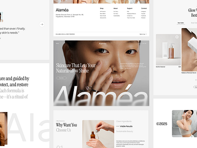Alamea - Skincare Landing Page body care care cosmetics store face care framer iskhoirul anam makeup personal care producy page design shopify skin skincare treatment ui ui design web web design webflow website wordpress