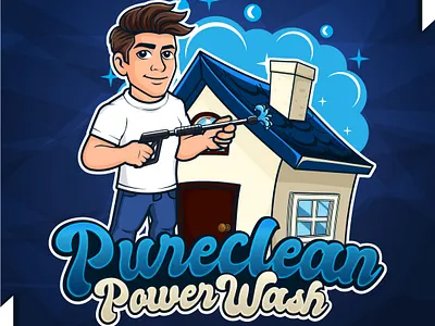 Pureclean Power Wash Cartoon Logo Design handyman logo design