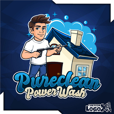 Pureclean Power Wash Cartoon Logo Design handyman logo design