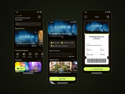 Event Ticket Booking app app booking creative event graphic design mobile ticket ui uiux