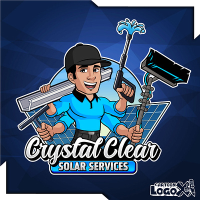 Solar Services Cartoon Logo – Crystal Clear Branding branding for solar companies