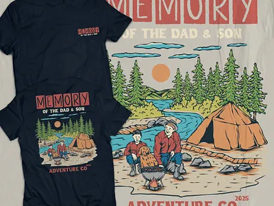 MEMORY OF DAD & SON apparel branding camping clothing family graphic design handdrawn illustration nature outdoor product design tshirt vintage