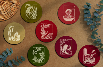 Linocut Style Icon Set Collection branding calendar design card design coaster design digital art digital illustration food branding food icon design food illustration graphic design handmade design icon design iconography illustration linocut style restaurant branding stamp style tattoo vintage art visual identity design