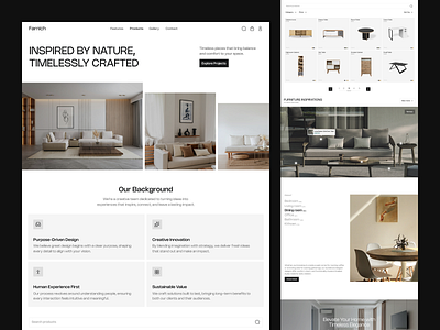 Farnich - Furniture E-Commerce chair decor design ecommerce figma framer furniture ecommerce furniture landing page furniture web furniture website house interior landing furniture landing page shopify sofa ui web design webflow website furniture