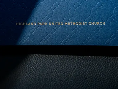 HPUMC Pitch Packet book emboss foil gold publication shadow typography