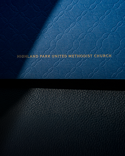 HPUMC Pitch Packet book emboss foil gold publication shadow typography