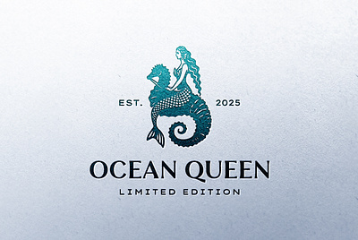 Ocean Queen beauty branding design fin graphic design hippocampus icon illustration logo logo design mermaid ocean queen sea seahorse siren vector water woman
