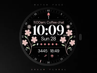 Floral Digital Watch Face black bloom design digital elegant floral flowers google graphic design illustration modern pink samsung smartwatch technology ui watch watchface wear os