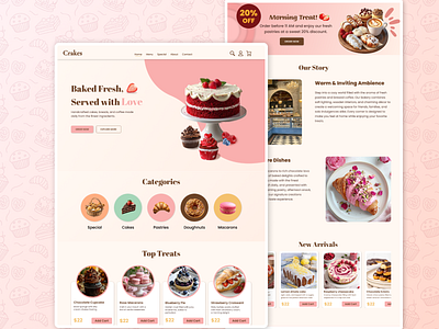 Crakes website Landing page bakery dribble figma foodwebsite landingpage pastel ui uidesign uxdesign webdesign