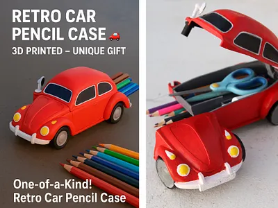 Retro Car Pencil Case 3d animation gift modeling motion graphics pensilcase pla printing retrocars stl ui