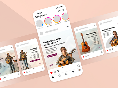 Transform your music journey carousel design carousels figma guitar classes social media visual design