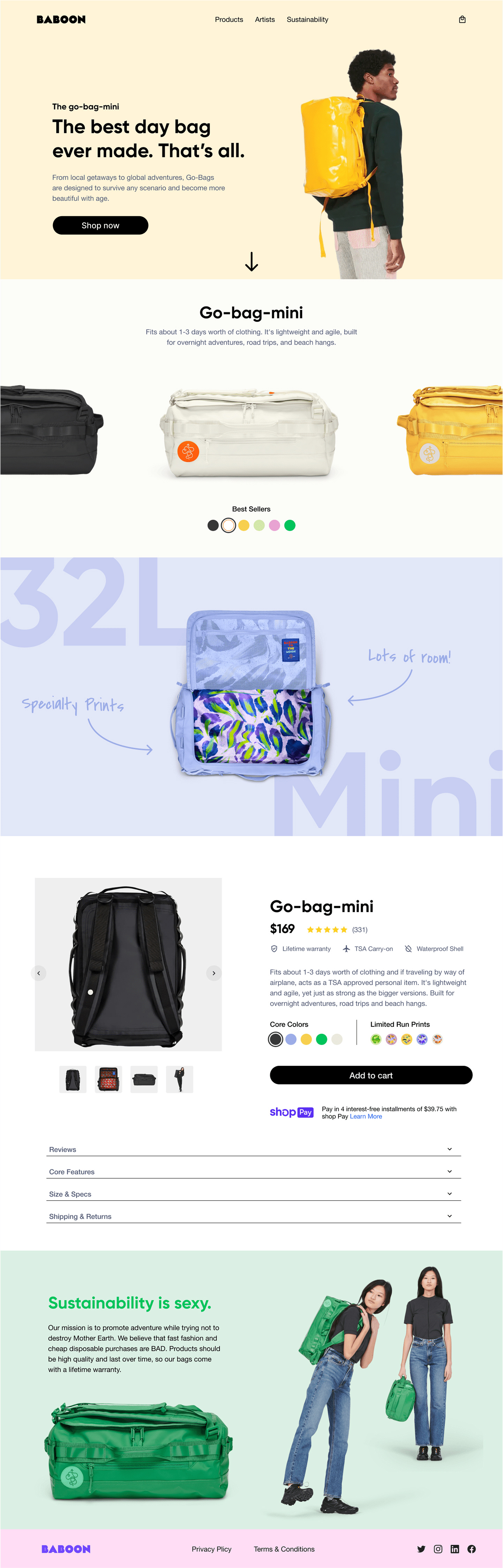 Go Bag Mini Landing Page Concept