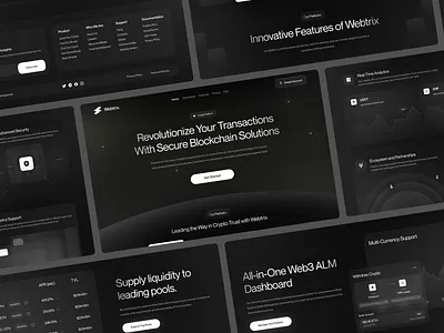 Webtrix - Web3 Finance Platform Landing Page analytics binance blockchain crypto cryptocurrency dark dark theme defi digital agency exchange finance financial landing page service token ui ux web design web3 website