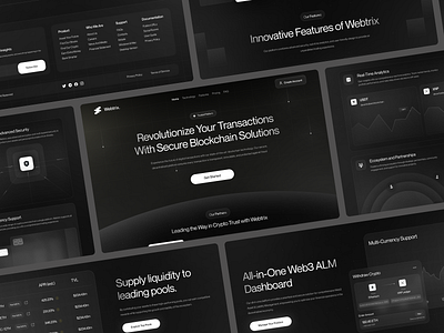 Webtrix - Web3 Finance Platform Landing Page analytics binance blockchain crypto cryptocurrency dark dark theme defi digital agency exchange finance financial landing page service token ui ux web design web3 website