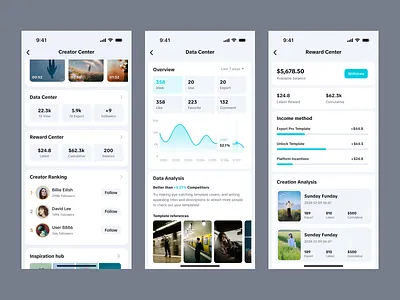 Data Center & Reward Center app capcut creator data data center reward reward center ui ux