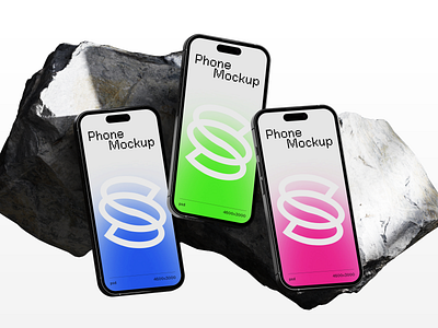 Phone Mockup Rock 3d 3d mockup android mockup blender branding graphic design iphone mockup minimal mobile app mockup nature outdoor phone mockup photorealistic photoshop product visualization realistic rocks stone