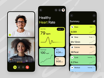 Real Time Health Care App ai health calorie tracker clean ui doctor fitness app fitness tracker health health app health tracker healthcare heart rate heartrate tracker medical app mobile app step counter telemedicine ui video call virtual health wellness app
