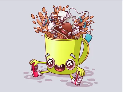 Give me some tea character character design cup of tea funny graphic design groovy illustration outline sugar tea vector vector illustration