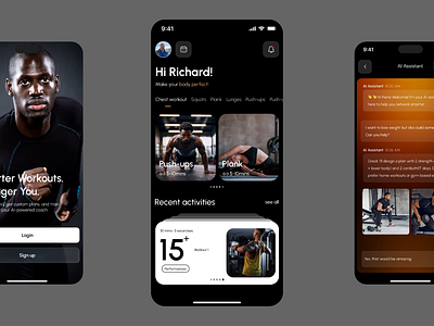 Fitness/Coaching App ai coaching dark mode design fitness fitness app fitness center fitness tracker gym gym app health app interface mobile mobileapp product design ui uiux workout yoga