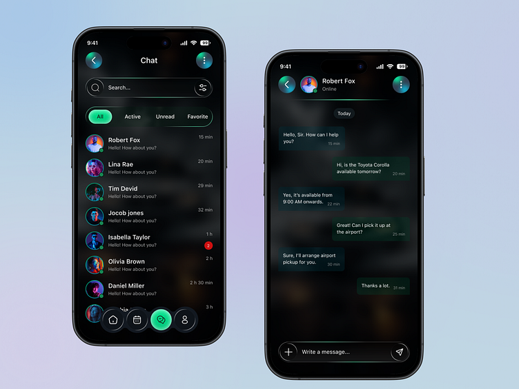 Dark Mode Chat App UI/UX Design by Alamin Hossen 🔥 on Dribbble