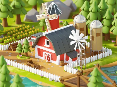 American Farm House 3d branding graphic design ui