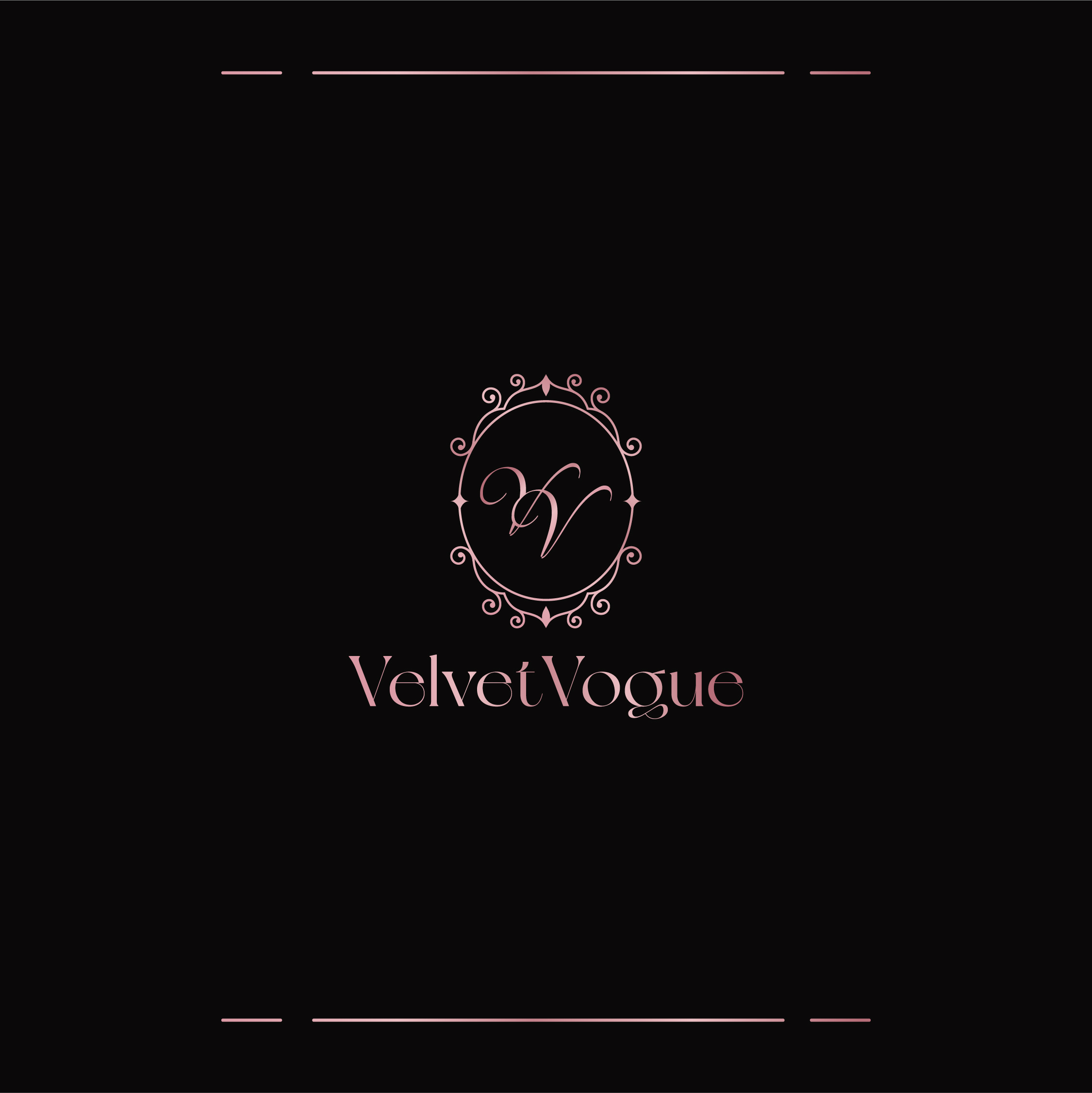 Elegant Script Letter VV Monogram Framed with Wreath – VELVETVOG brand guideline branding copper color creative design eveningwear guideline identity initial logo letter design logo logo design minimal modern monogram monogram logo rose gold color script font script logo women clothing