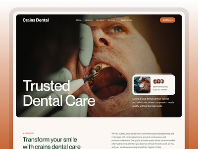 Crains Dental – Dental Website Header Design business landing page clinic dental dental clinic dental landing page dental website dentist dentist website doctor figma health landing page landing page design landing page ui medical teeth ui ui design ux design web design