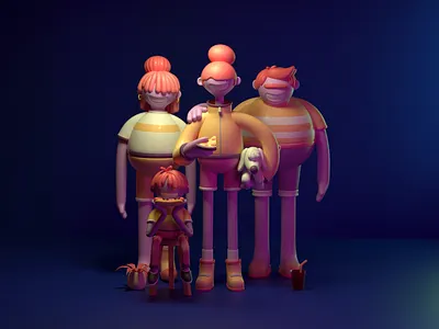 Family Apple 3d apple c4d character design family illustration night people vago