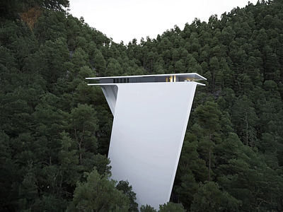 Modern Cliffside Retreat- 3D Render 3d 3d art 3d house 3d house design 3d model 3d render 3d rendering 3d trees 3d visual clean cliff cliff retreat house modern modern house mountains nature trees white house