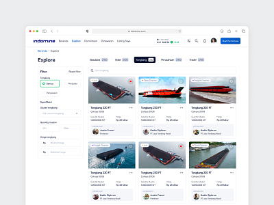 Indomine – Explore Page for SaaS Coal Listings Marketplace coal listing dashboard explore page landing page listing marketplace mining nickel online store product design renting barges saas saas design traders ui ux web app web design