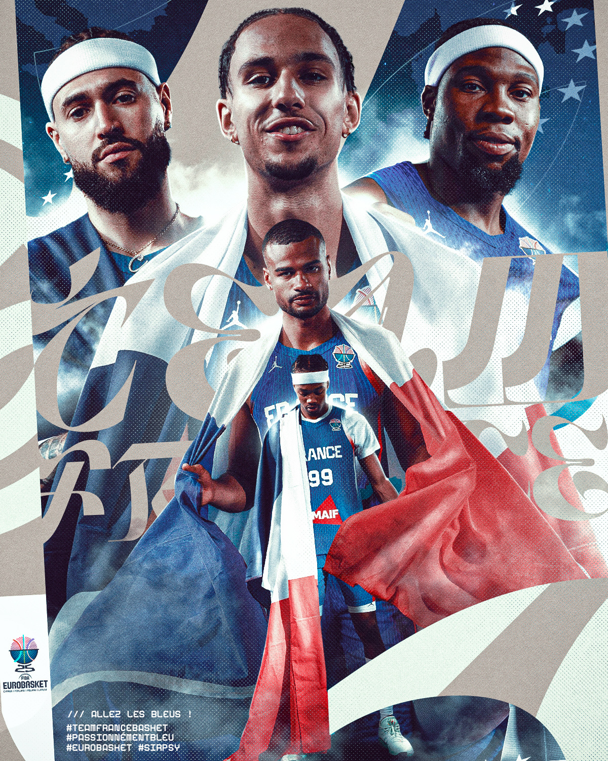 FFBB - France Basketball Team poster basket basket design cordinier coulibaly eurobasket ffbb fiba france gfx graphic design matchday nba risacher sport design sport poster yabusele