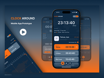 Clock Around – Mobile App Prototype app app design app time application mobile branding design graphic design illustration illustrator landing page mobile app product design prototype time app ui ux vector web web design website