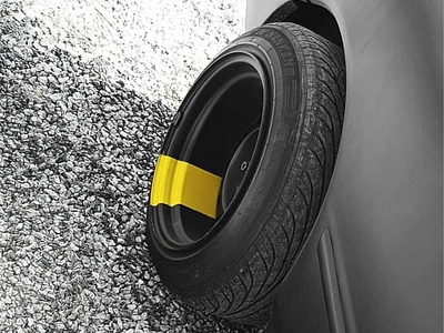 The Yellow Hubcap - 3D Render 3d 3d art 3d art work 3d model 3d render 3d visual black and white car wheel clean clean design design graphic design minimal minimalist modern pop of color wheel yellow