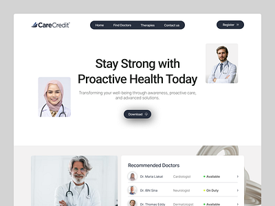 CareCredit - Doctor Finder & Healthcare Platform UI appointment booking clean design doctor finder framer health platform healthcare solutions healthcare ui landing page medical website modern ui proactive health ux design web concept webflow wordpress