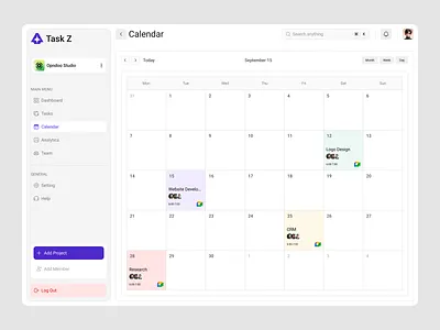 Calendar Dashboard UI – Smart Task & Project Scheduling interface product service startup ui ux web