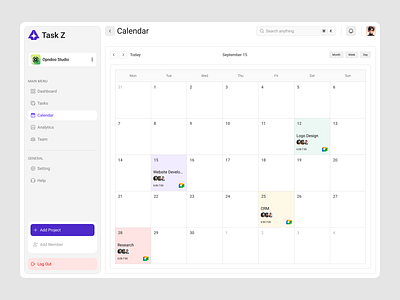 Calendar Dashboard UI – Smart Task & Project Scheduling interface product service startup ui ux web