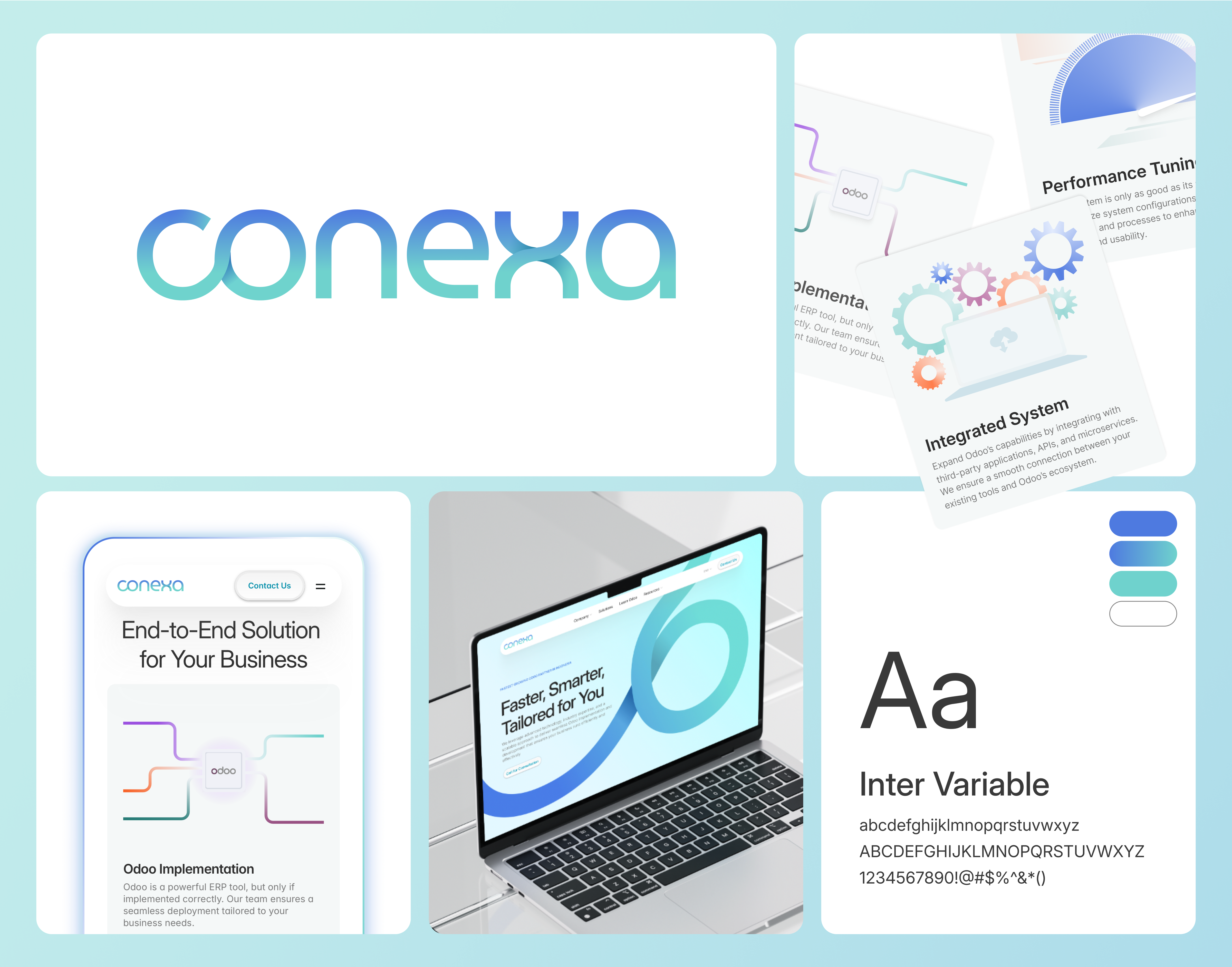 Conexa - ERP Services Visual Identity b2b bento card branding design erp gradient graphic graphic design illustration logo minimalist realproject teal ui ux vector visual visual identity website