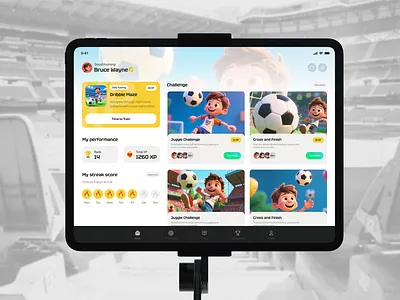 FootyXP | Tablet App Design⚽ app challenge design development football goals illustration mobile motivates playful service skills soccer social media suarasa tablet training ui