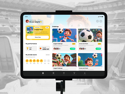 FootyXP | Tablet App Design⚽ app challenge design development football goals illustration mobile motivates playful service skills soccer social media suarasa tablet training ui
