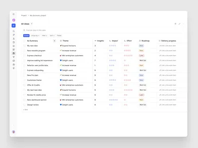 Jira Product Discovery redesign concept 2 design list sidebar table web app