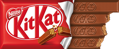 KitKat 4-finger crunched chocolate pack 3d bar bite chocolate crunch emboss foil kitkat kk light marketing metal open pack packshot pos posm red silver torn