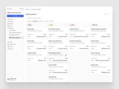 Jira Product Discovery redesign concept 4 kanban roadmap sidebar web app