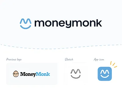 Moneymonk – New Logo brand eyes face font grin identity letter lips logo m mark monk monogram mouth redesign sketch smile symbol typeface wordmark