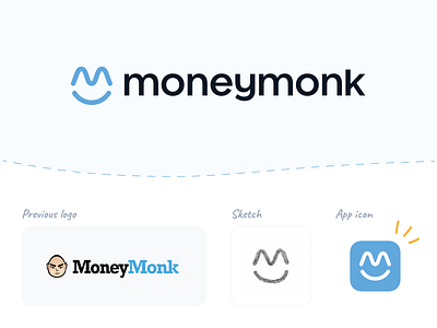 Moneymonk – New Logo brand eyes face font grin identity letter lips logo m mark monk monogram mouth redesign sketch smile symbol typeface wordmark