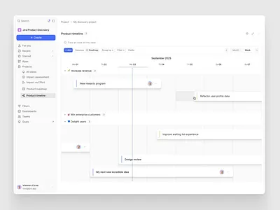 Jira Product Discovery redesign concept 5 sidebar timeline web app