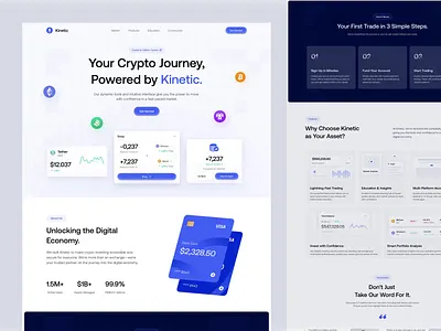 Kinetic - Cryptocurrency Landing Page animate b2b blockchain clean crypto crypto currency dapp defi digital finance finance fintech investment landing page modern design saas startup uiux wealth management web design website