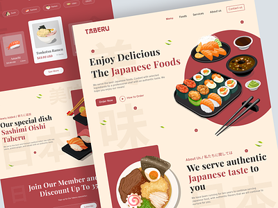 Taberu🍣 - Food Landing Page app asia design food illustration japan japanese landing page restaurant sushi ui ux web
